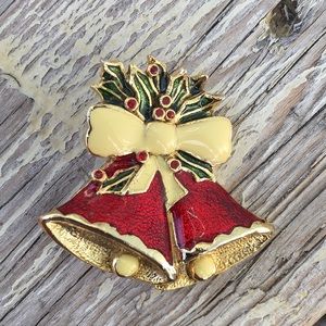 Good and Enamel Holly Berry and Bell Brooch